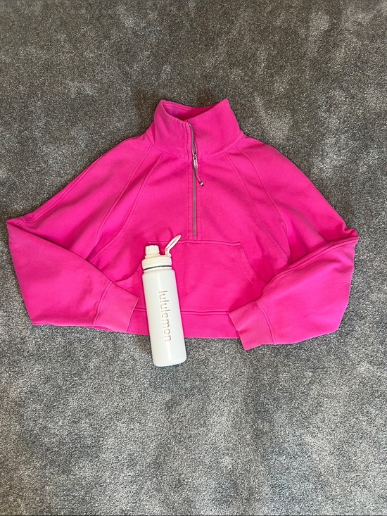 lululemon athletica Tops - Lululemon Scuba Oversized Funnel Neck Half Zip •M/L • Sonic Pink + Water Bottle